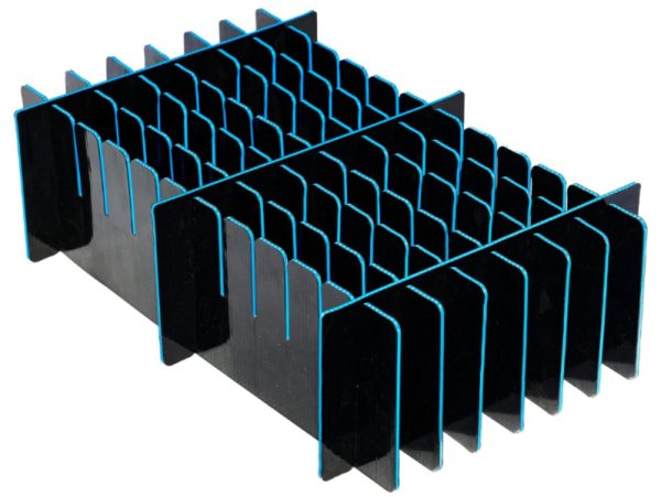 Flexcon corrugated plastic divider inserts for small parts, custom array, protects components during shipping and